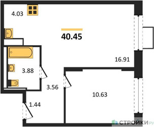 Планировка однокомнатной(квартира) площадью 40.45 квадратных метров в ЖК “ЖК Пятницкие луга”