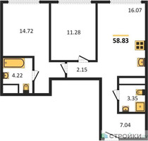 Планировка двухкомнатной(квартира) площадью 58.79 квадратных метров в “ЖК 1-й Нагатинский (Первый Нагатинский)”
