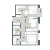 Планировка трехкомнатной(квартира) площадью 57.2 квадратных метров в “ЖК Станиславский”