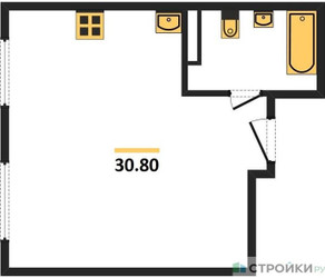 Планировка однокомнатной(квартира) площадью 30.8 квадратных метров в ЖК “ЖК ЭкоБунино (Южное Бунино)”