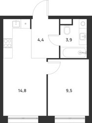 Планировка однокомнатной(квартира) площадью 32.6 квадратных метров в ЖК “ЖК Форевиль”