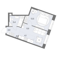 Планировка однокомнатной(квартира) площадью 39.3 квадратных метров в “ЖК Родина Переделкино”