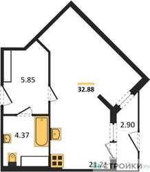 Планировка студии(квартира) площадью 32.88 квадратных метров в ЖК “ЖК Светлый мир БиоПолис”