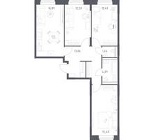 Планировка трехкомнатной(квартира) площадью 76.18 квадратных метров в “ЖК Квартал Строгино”