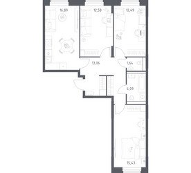 Планировка трехкомнатной(квартира) площадью 76.18 квадратных метров в ЖК “ЖК Квартал Строгино”