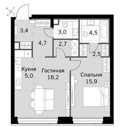 Планировка двухкомнатной(квартира) площадью 59.9 квадратных метров в ЖК “ЖК Amber City (Амбер Сити)”