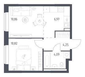 Планировка однокомнатной(квартира) площадью 36.99 квадратных метров в ЖК “ЖК Новое Видное”