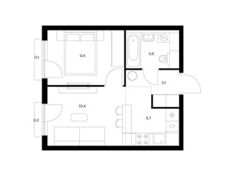 Планировка однокомнатной(квартира) площадью 32.5 квадратных метров в ЖК “ЖК Яуза Парк (Мытищи)”