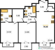 Планировка двухкомнатной(квартира) площадью 75.6 квадратных метров в “Квартал Тишинский Бульвар”