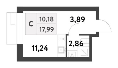 Планировка студии(квартира) площадью 17.98 квадратных метров в “ЖК Smart Garden (Смарт Гарден)”