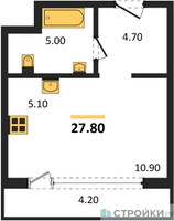 Планировка студии(квартира) площадью 27.8 квадратных метров в “Квартал Филатов луг”