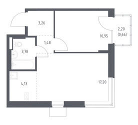 Планировка однокомнатной(квартира) площадью 41.46 квадратных метров в ЖК “ЖК Подольские кварталы”