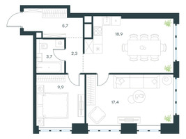 Планировка двухкомнатной(квартира) площадью 57.9 квадратных метров в “ЖК Левел Южнопортовая”