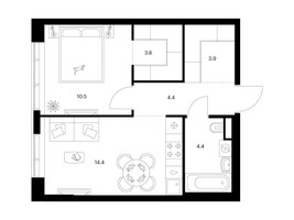 Планировка однокомнатной(квартира) площадью 41.2 квадратных метров в “Бунинская набережная”