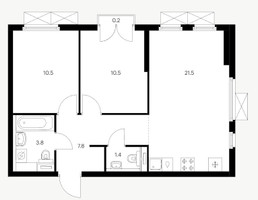 Планировка двухкомнатной(квартира) площадью 55.6 квадратных метров в “Ярославский квартал”