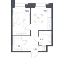 Планировка однокомнатной(апартаменты) площадью 34.74 квадратных метров в “ЖК Апарт-отель Тропарево парк”
