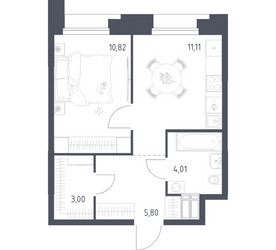 Планировка однокомнатной(апартаменты) площадью 34.74 квадратных метров в ЖК “ЖК Апарт-отель Тропарево парк”