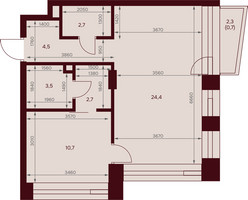 Планировка однокомнатной(квартира) площадью 49.2 квадратных метров в “ЖК Дом 7 Даниловский”