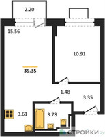 Планировка однокомнатной(квартира) площадью 39.35 квадратных метров в “ЖК Богдановский Лес”