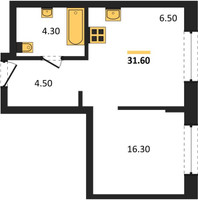 Планировка однокомнатной(квартира) площадью 31.6 квадратных метров в “ЖК "Коллекция"”
