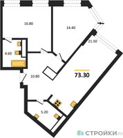 Планировка двухкомнатной(квартира) площадью 73.3 квадратных метров в “ЖК Символ”
