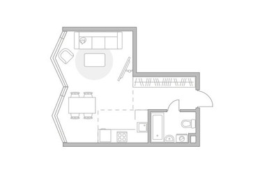 Планировка однокомнатной(квартира) площадью 36.83 квадратных метров в ЖК “ЖК Мневники от Гранель”