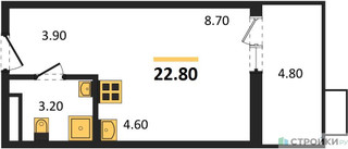Планировка студии(квартира) площадью 22.8 квадратных метров в “ЖК Скандинавия”