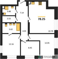 Планировка трехкомнатной(квартира) площадью 78.25 квадратных метров в “ЖК Sezar City (Сезар Сити)”