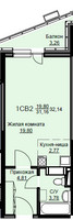 Планировка студии(квартира) площадью 32.6 квадратных метров в “ЖК Соболевка”