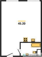 Планировка однокомнатной(апартаменты) площадью 45.2 квадратных метров в “ЖК Nametkin Tower (Наметкин Тауэр)”