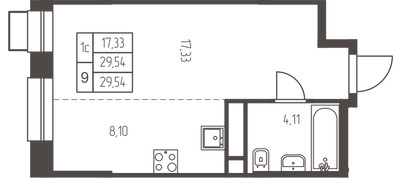 Планировка студии(квартира) площадью 29.5 квадратных метров в ЖК “ЖК Новая Ивантеевка”