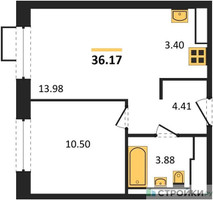 Планировка однокомнатной(квартира) площадью 35.7 квадратных метров в “ЖК Пригород Лесное”