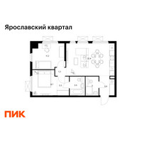 Планировка двухкомнатной(квартира) площадью 57.2 квадратных метров в “Ярославский квартал”