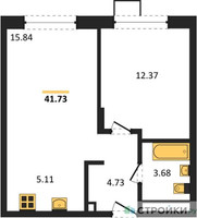Планировка однокомнатной(квартира) площадью 41.73 квадратных метров в “ЖК Новоград Павлино”