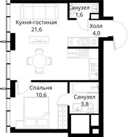 Планировка однокомнатной(квартира) площадью 41.6 квадратных метров в “ЖК Сити Бэй”