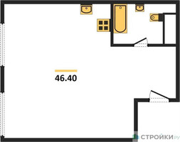 Планировка однокомнатной(апартаменты) площадью 46.4 квадратных метров в “ЖК Nametkin Tower (Наметкин Тауэр)”