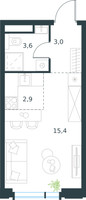 Планировка студии(квартира) площадью 24.9 квадратных метров в “ЖК Левел Академическая”