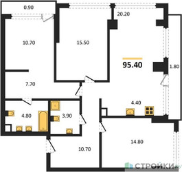 Планировка трехкомнатной(квартира) площадью 95.4 квадратных метров в ЖК “ЖК Ривер Парк Кутузовский”