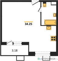 Планировка однокомнатной(квартира) площадью 33.9 квадратных метров в “Жилые кварталы Новое Пушкино”