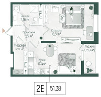 Планировка однокомнатной(квартира) площадью 53.11 квадратных метров в “ЖК Рига Хиллс”