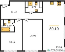 Планировка двухкомнатной(квартира) площадью 79.75 квадратных метров в “ЖК 1-й Нагатинский (Первый Нагатинский)”