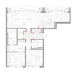 Планировка двухкомнатной(квартира) площадью 95 квадратных метров в ЖК “ЖК Николь”