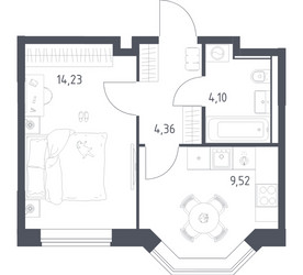 Планировка однокомнатной(квартира) площадью 32.21 квадратных метров в ЖК “ЖК Квартал Домашний”