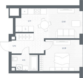Планировка однокомнатной(квартира) площадью 40.18 квадратных метров в ЖК “ЖК TATE (Тэйт)”