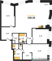 Планировка трехкомнатной(квартира) площадью 130.1 квадратных метров в “ЖК Republic (Репаблик)”