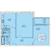 Планировка двухкомнатной(квартира) площадью 59.63 квадратных метров в “ЖК Шолохово”