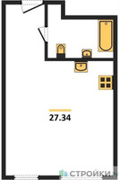 Планировка студии(квартира) площадью 28.6 квадратных метров в “ЖК Зорге 9”