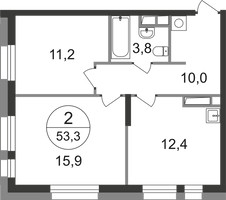Планировка двухкомнатной(квартира) площадью 53.3 квадратных метров в “ЖК Первый Московский”
