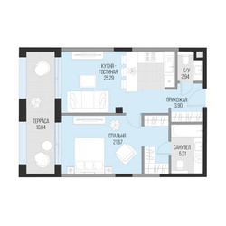 Планировка однокомнатной(квартира) площадью 62.4 квадратных метров в ЖК “Клубный квартал Садовническая 69”