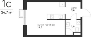 Планировка студии(квартира) площадью 24.7 квадратных метров в “ЖК Форевиль”